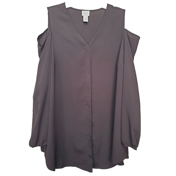 Chico's Brown Woven Cold Shoulder Button-Up Blouse Size 2 Large - Picture 1 of 7